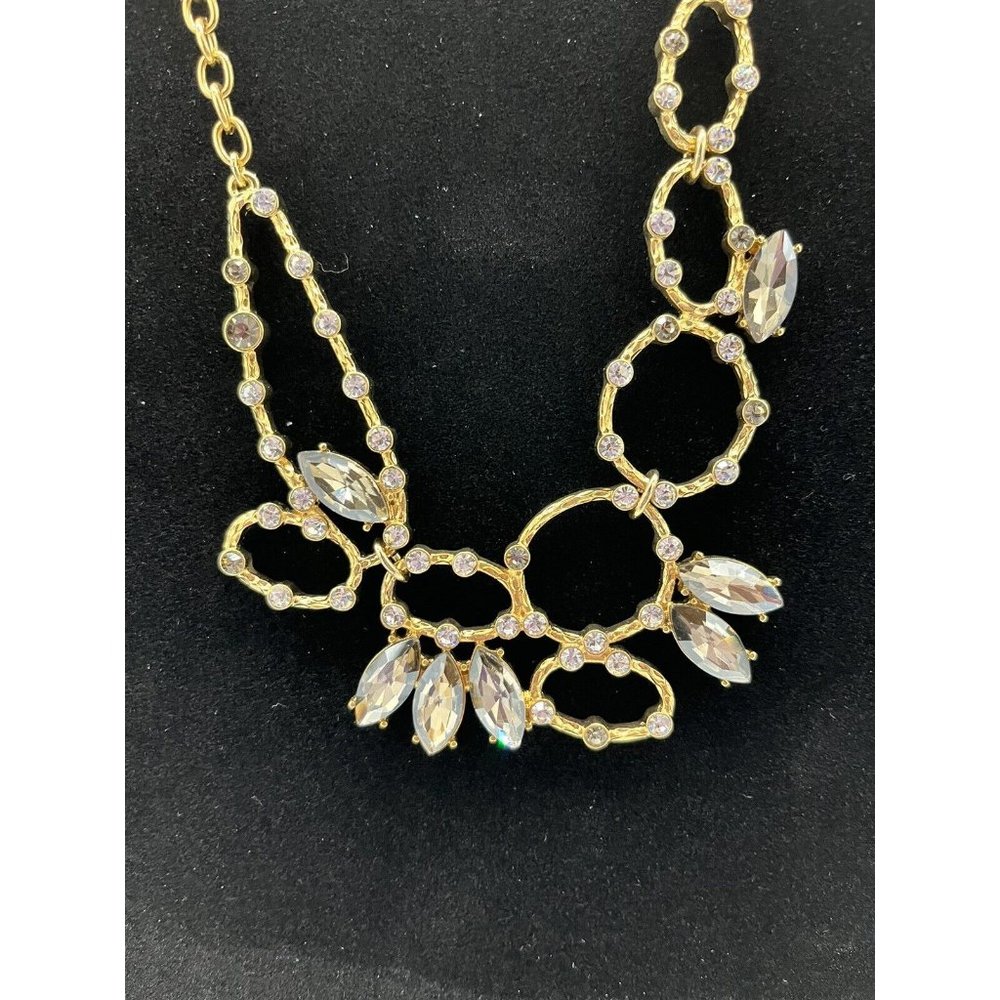 Statement Gold Tone Sculpture Smoky & Clear Color Rhinestone Choker Necklace 18" - Picture 3 of 7